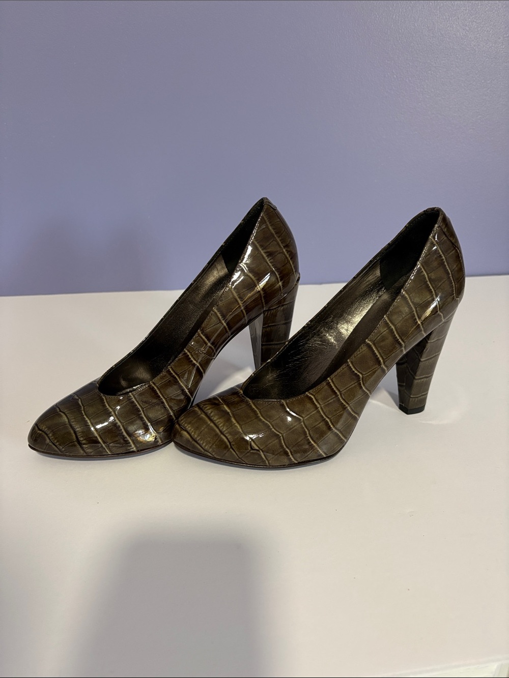 Marc by Marc Jacobs Olive Green Croc-Embossed High Heel Pumps